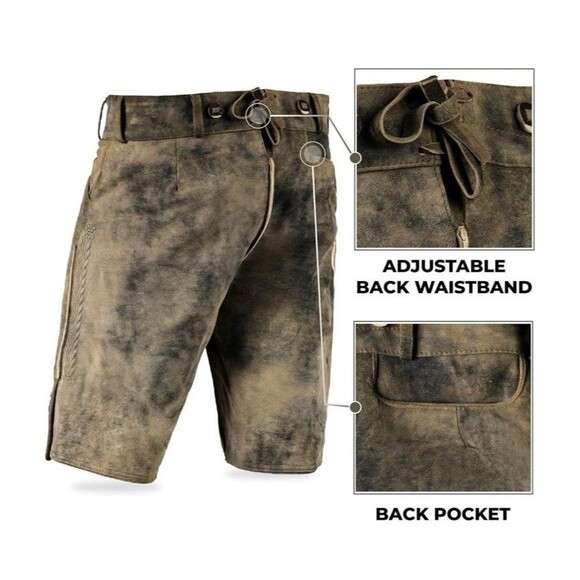 AlpsOak Lederhosen Men’s US Sz 40 100% Genuine Leather German Oktoberfest Shorts - Picture 7 of 10